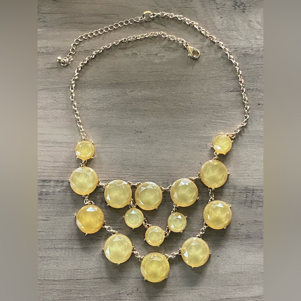 Women’s Gold Bib Statement Necklace. Casual Layered Necklace With Shimmer Stones